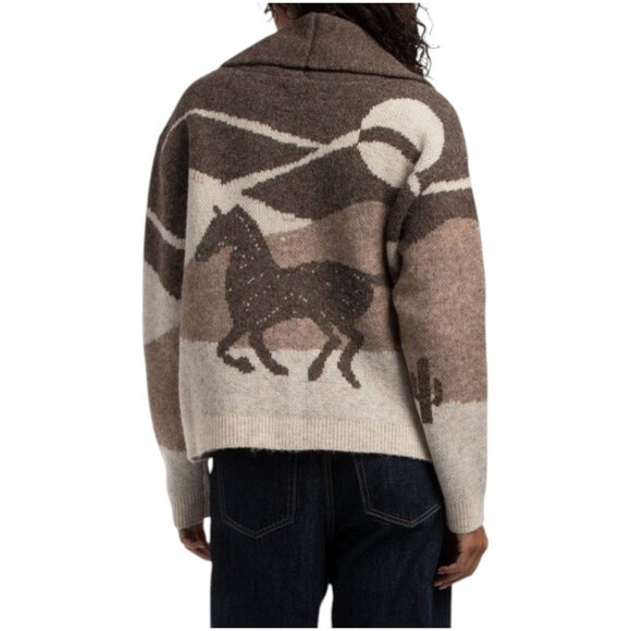 LUCKY BRAND Long Sleeve Horse Shawl Cardigan - Picture 2 of 2